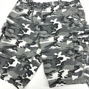 LA GATE Collection U.S.A. Gray Camo Cargo Shorts 100% Cotton Adjustable Size 46